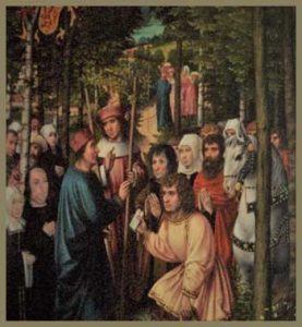 Art depicting St. Rumold meeting St. Gummarus