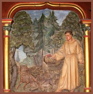 Painting of St Psalmodus and a wolf