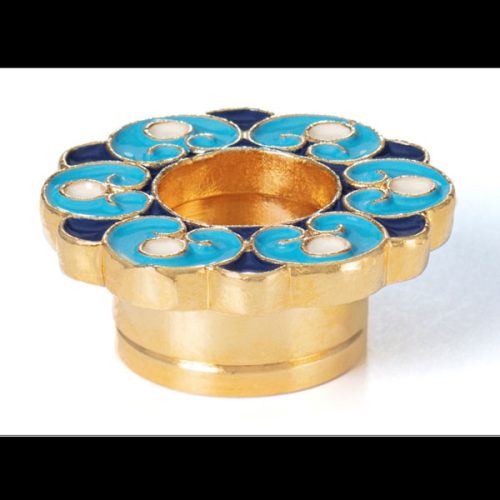 Brass Reliquary with gold gilding, blue and white enamel