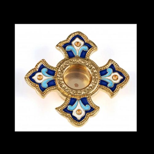 Brass Reliquary with Gold gilding and white and blue enamel