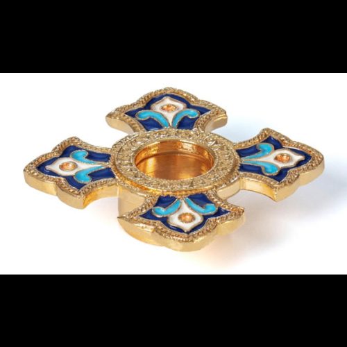 Brass Reliquary with Gold gilding and white and blue enamel